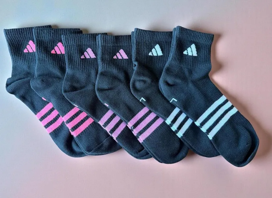 Adidas Athletic Socks 6 Pair Bundle Large Black Pink White