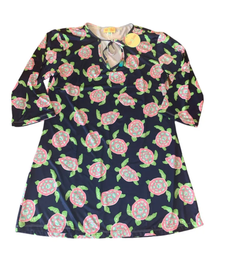 Viv & Lou NWT Navy Pink Turtle Print Swim Coverup Size S