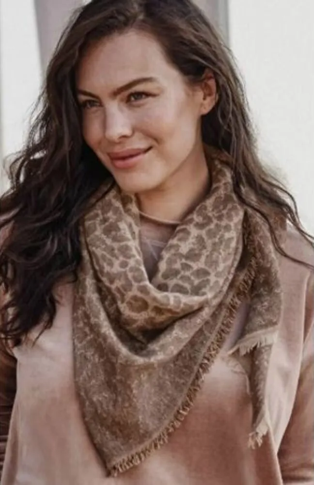 J.Jill Scarf Beautiful and Cozy Ombré Leopard Jacquard Triangle Scarf Brown