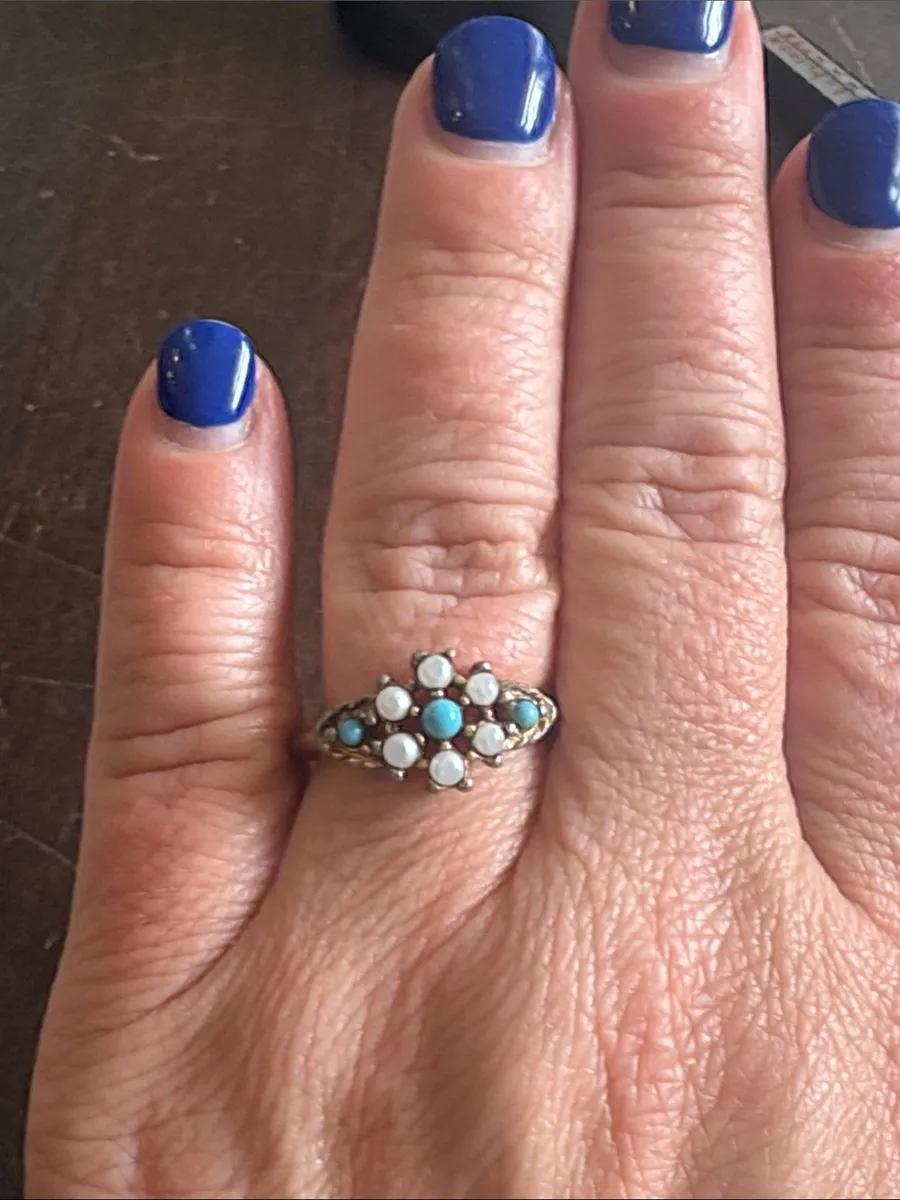 Vintage Turquoise & Cluster Ring Blue