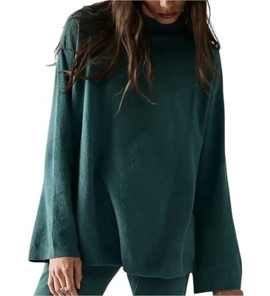 Free People Beach Around Town Sweater Trumpet Sleeve Mock Oversized Jaded M