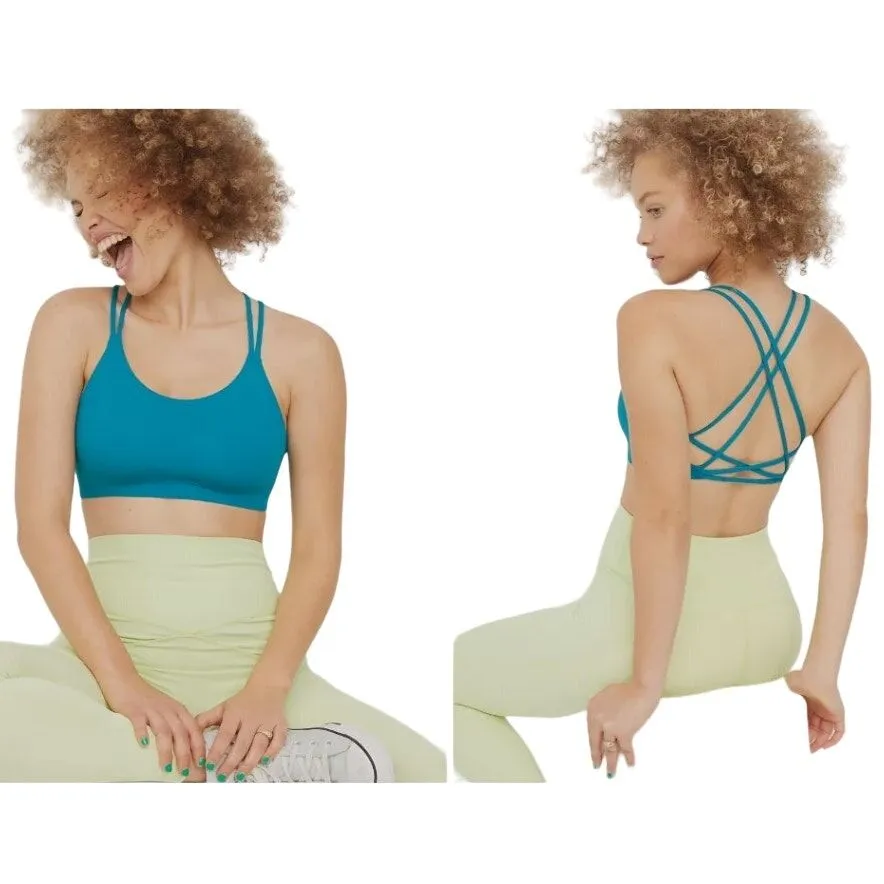 OFFLINE By Aerie Goals Strappy Sports Bra Light Support Padded Athletic Blue XL