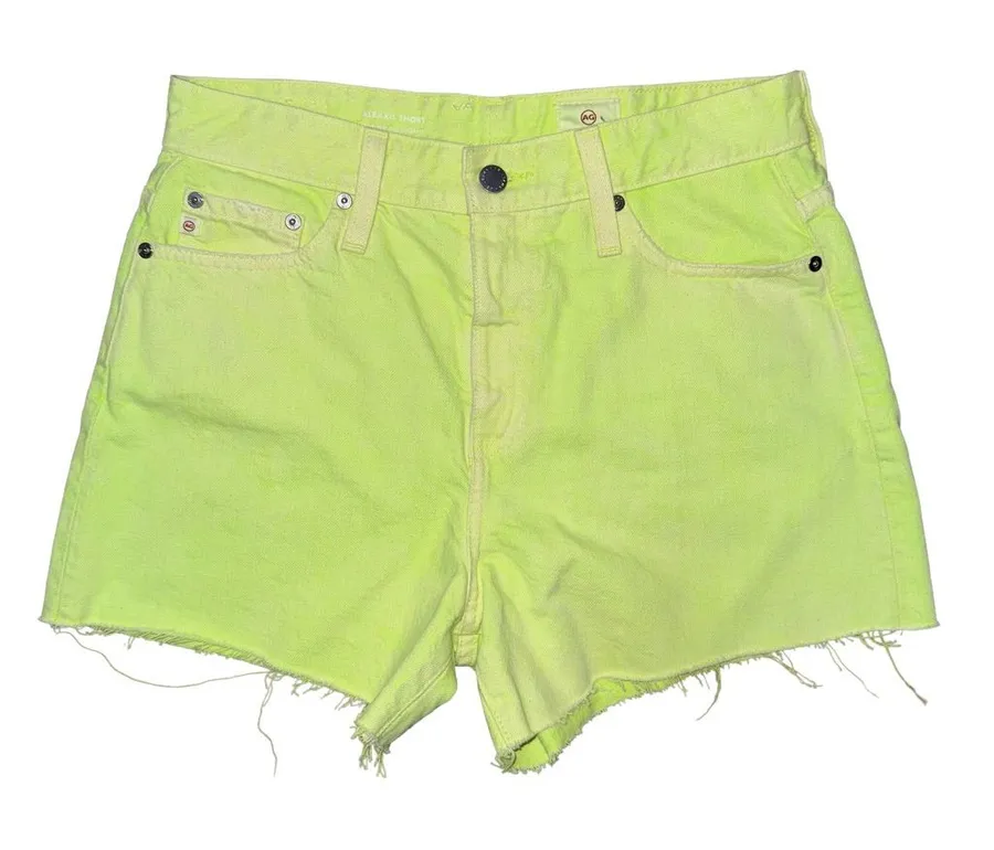 💙💖 AG Adriano Goldschmied Alexxis Neon Green High Rise Wedgie Cutoff Shorts