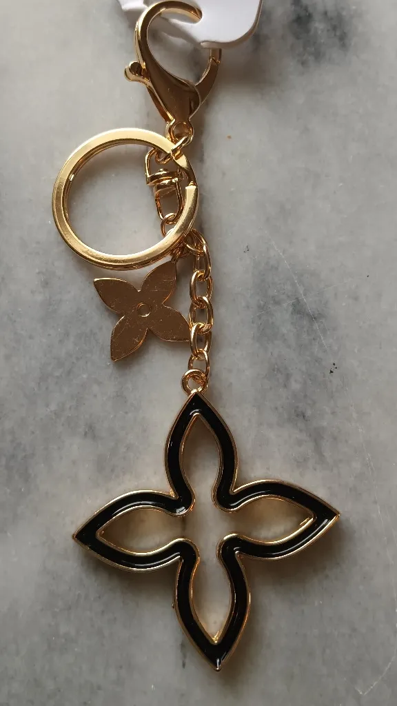 Flower Power Clip On Keychain in Goldtone 5.75" long Gold
