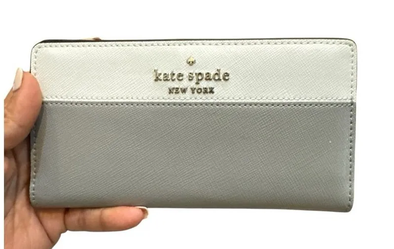Kate Spade New York Staci Colorblock Large Slim Bifold Wallet Grey White