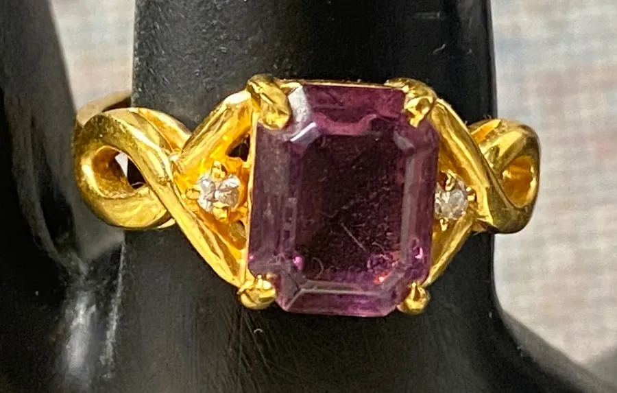 Elegant 14k Gold Plated Emerald Cut Amethyst Cocktail Ring Size 9 Purple