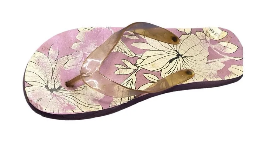 Pink Floral Flip Flop Sandal Clear Strap Casual Summer Women Size 5 6 Beach Pink