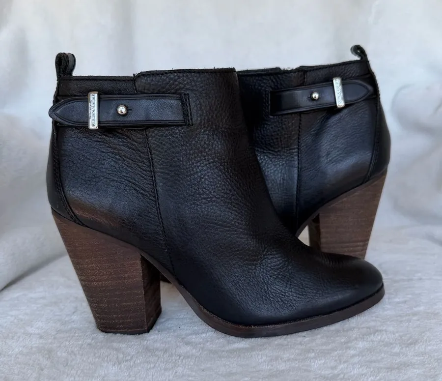 Coach Hewes Safari Leather Block Heeled Booties Size 6B