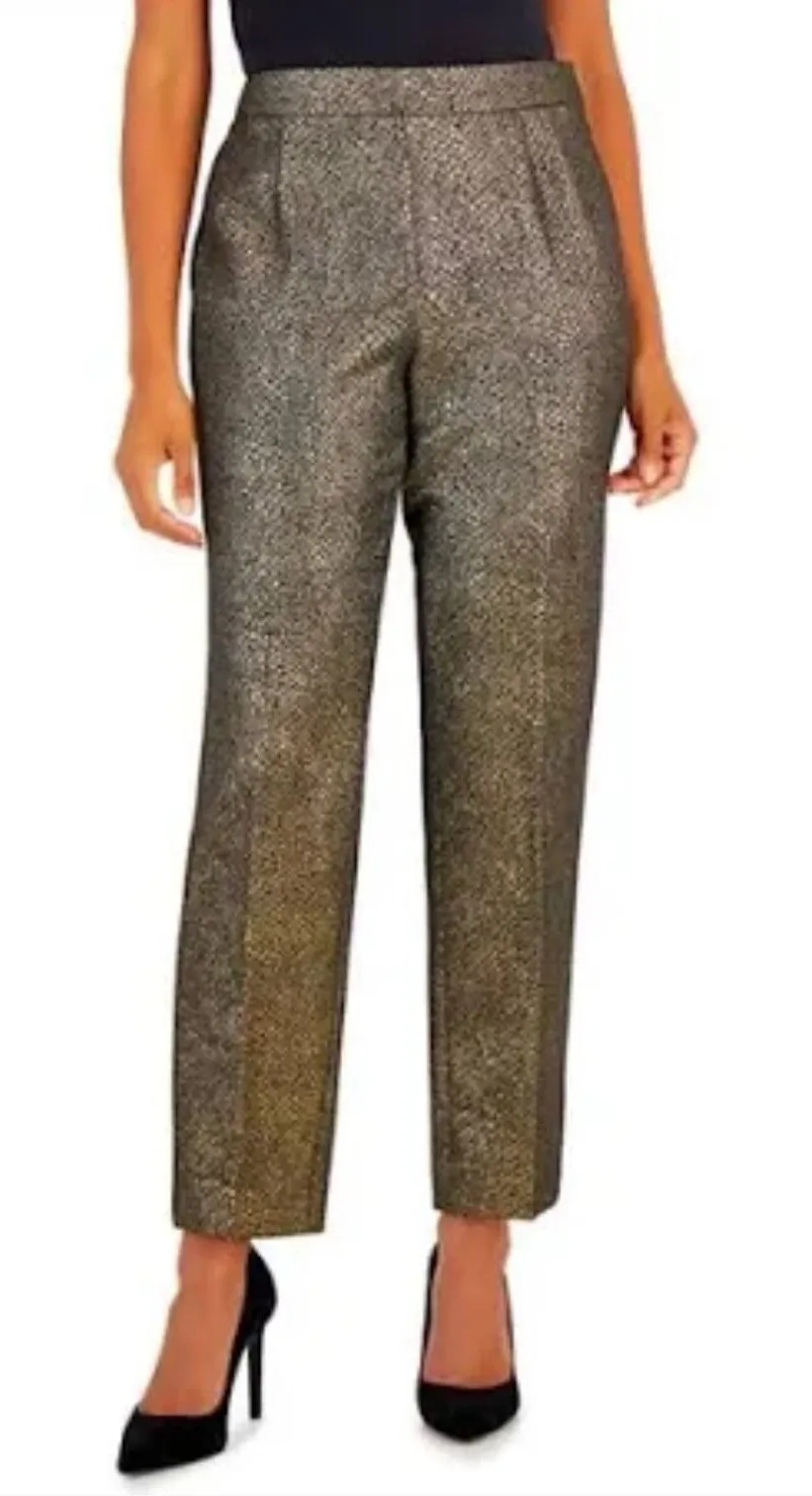 Veronica Beard Stila Metallic Pants NEW Black Gold Crop Straight Leg Trousers 2