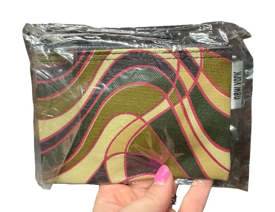 Alan Stuart New York Psychedelic Swirl Canvas Zipper Pouch Green Yellow Nwt