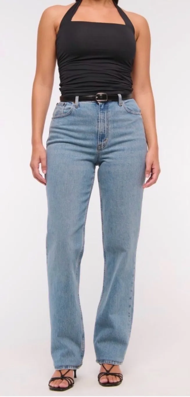 Abercrombie Curve Love 90s Straight Ultra High Rise Jeans 27 Light Wash