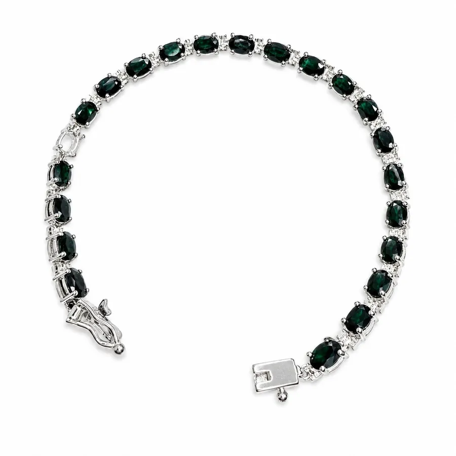 925 Sterling Silver Black Stone Tennis Bracelet Oval Gemstones