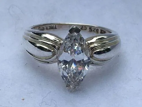 Women's Silver Ring With Marquise Cut Cubic Zirconia, Size 6 1/4