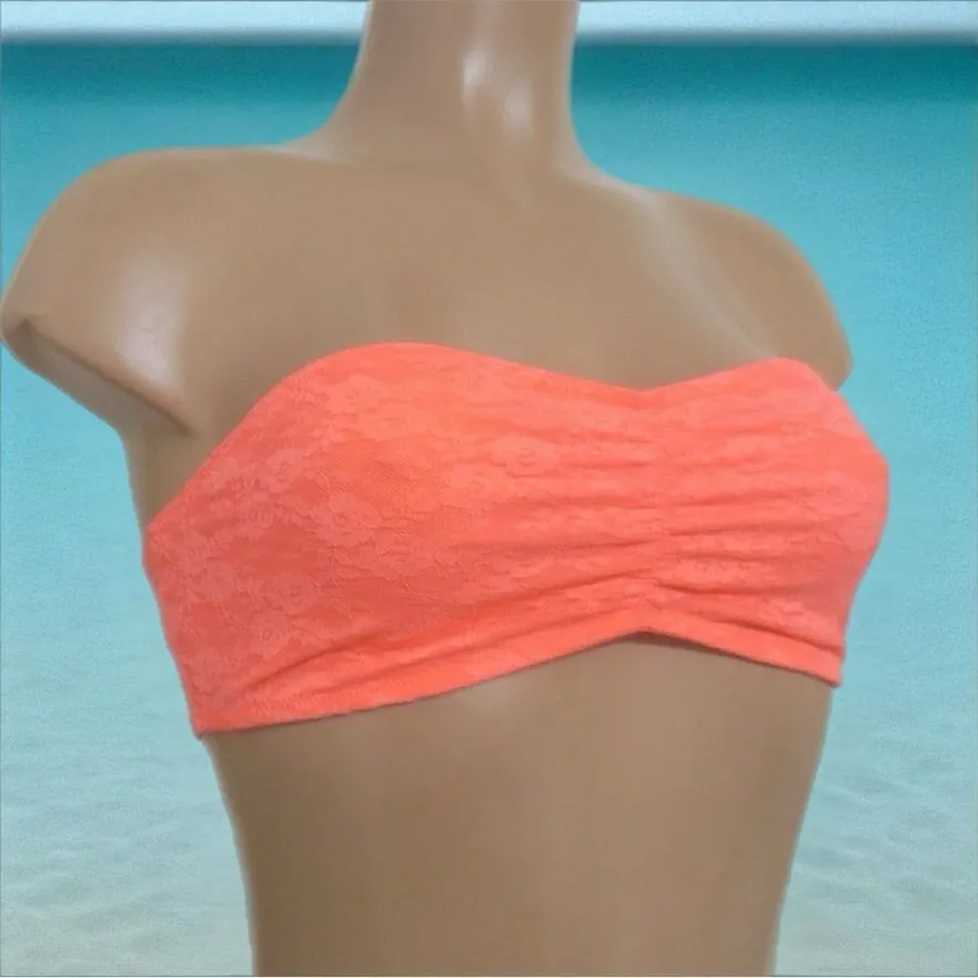 PINK Victoria’s Secret Neon Coral Lace Bandeau Bra