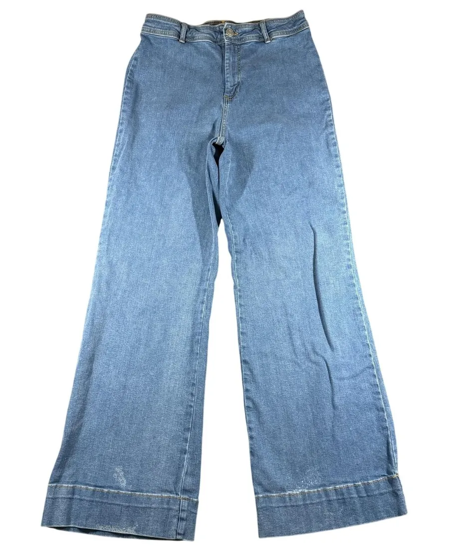 Avec Les Filles Wide Leg Jeans Womens 30 Blue Med Wash High Rise Stretch Denim