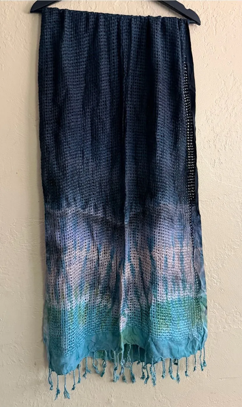 Lightweight Ombre Blue Crochet Scarf & Wrap