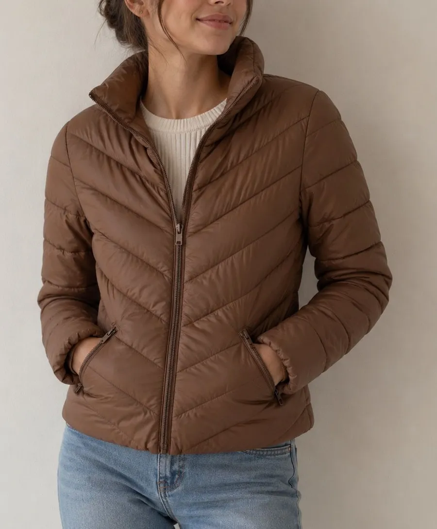Love Tree Ultra Light Packable Brown Puffer Jacket Quilted Zip Coat Size small