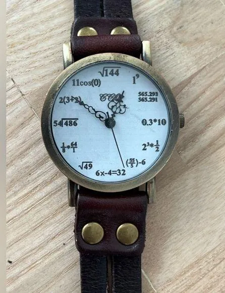 Mathematical Markers Watch Brown Leather Wrap