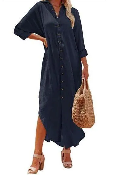 NEW Casual Button Down Maxi Dress Cover Up L Blue Size L