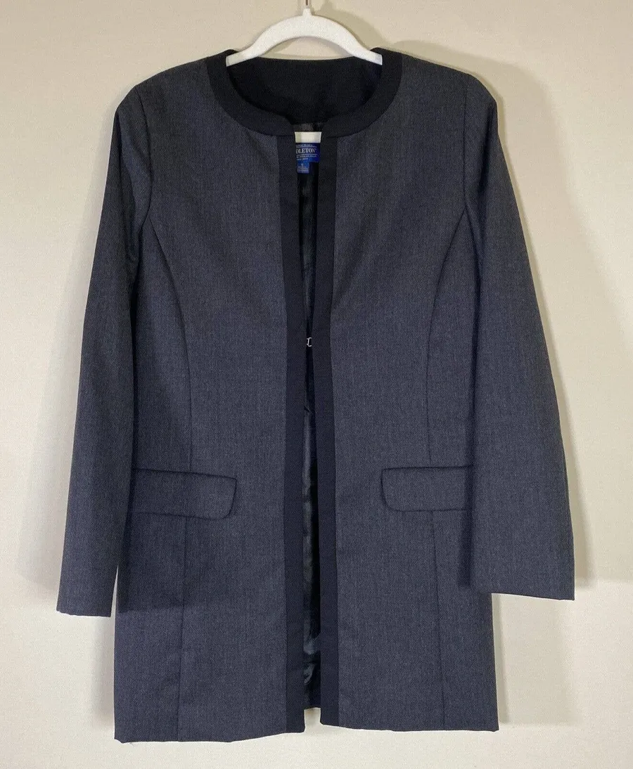 Pendleton 100% Virgin Wool Open Jacket/Blazer Women’s Gray Black Sz 6