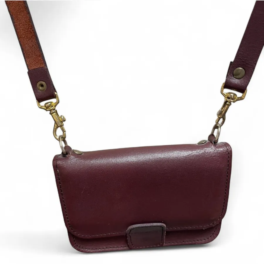 Vintage Burgundy Genuine Leather Mini Crossbody Belt Bag Classic Minimalist Red