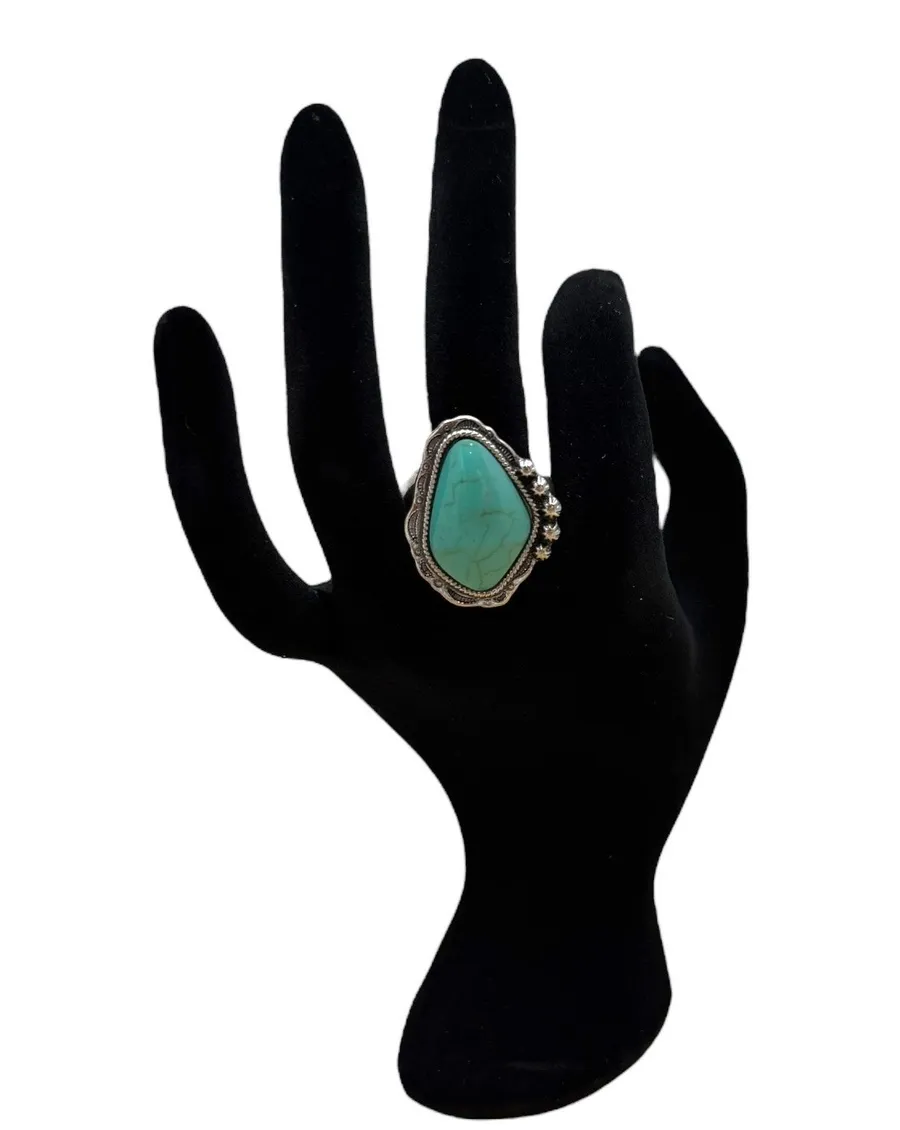 Turquoise Stone Stretch Ring Silver
