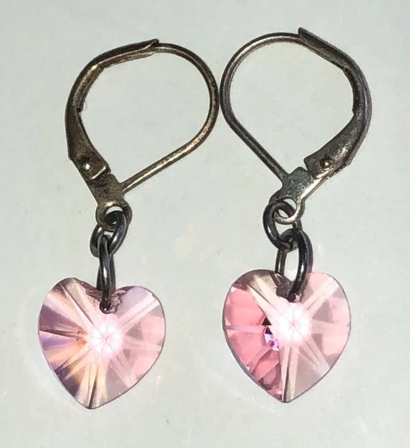 Pink Heart Crystal Dainty Drop Earrings