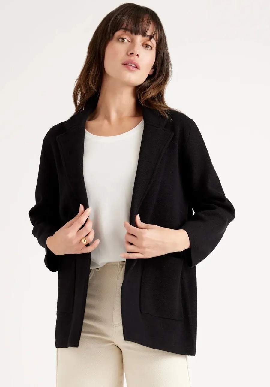 Quince 100% Organic Cotton Black Soft Relaxed Open Front Knit Blazer Medium