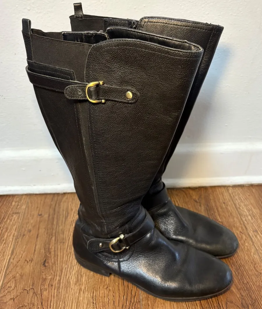 Naturalizer Joylynn Black Leather Tall Riding Boots Wide Calf Womens 11M