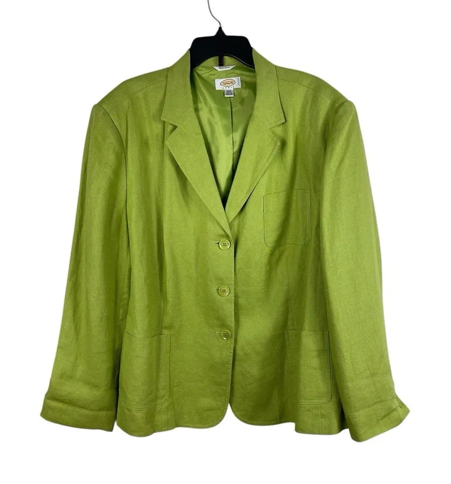 Talbots Woman 24W Irish Linen Blazer Jacket Green Button Front Lined Career