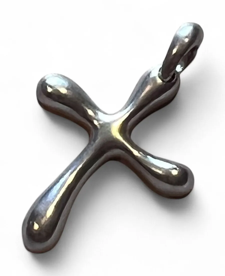 Sterling Silver Cross Pendant Modern Rounded Sculptural Necklace Charm 925 "C"