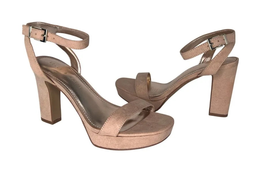 Kelly & Kate Sarafine Tan Strappy Platform Heel Maple Sugar Microfiber 6.5 NWOT