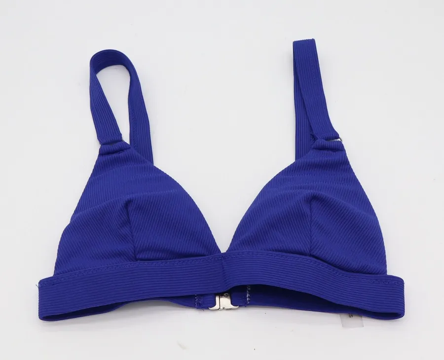 Unbranded Bikini Top Womens XS Blue Ribbed Triangle Adjustable Excellent