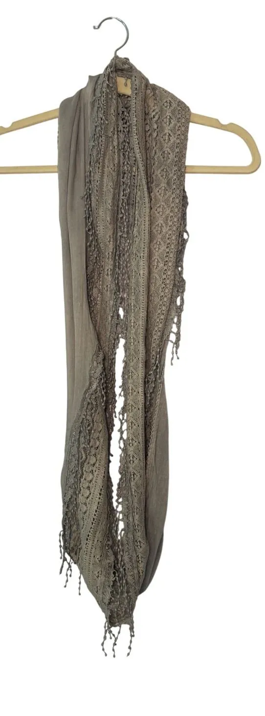 Women Infinity Scarf OS Sage Green Crochet Lace Boho Romantic Shabby Chic Gray