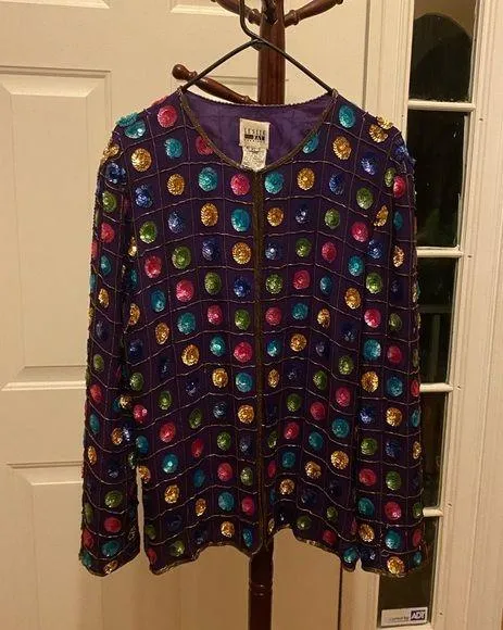 Vintage LESLIE FAY SEQUIN AND BEADED EVENING JACKET SIZE XL
