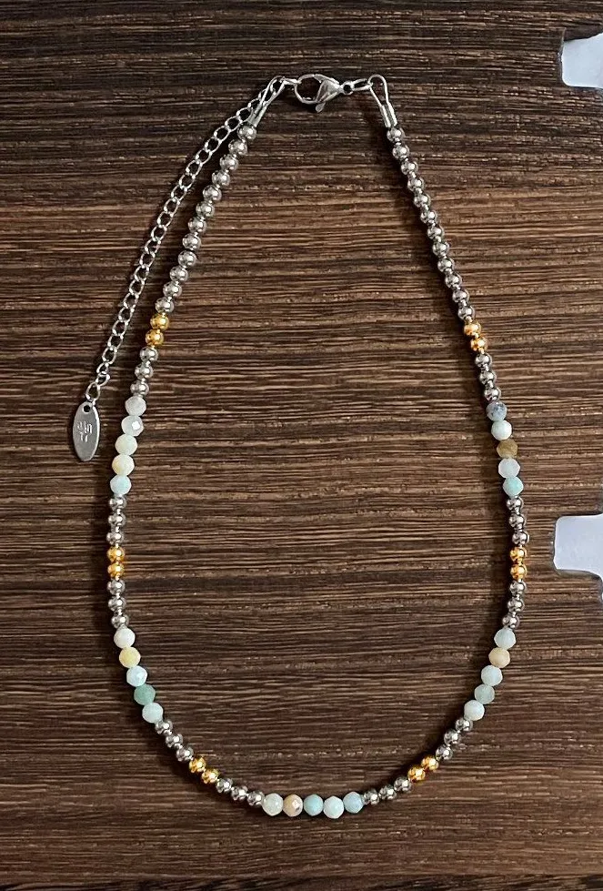 Handmade Coastal Horizon Western Pearl Choker Necklace 14 inch Silver