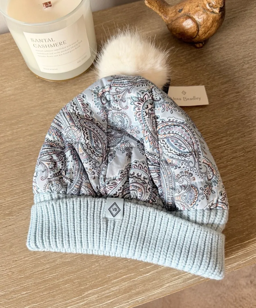 Vera Bradley Puffer Beanie Hat Women Light Blue One Size