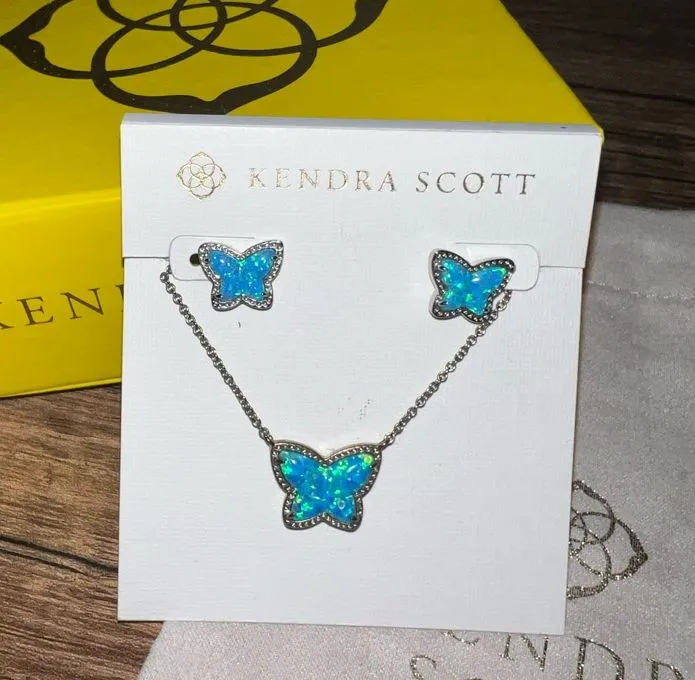 Kendra Scott Lillia Butterfly Necklace & Earrings Set | Turquoise Opal| W/box