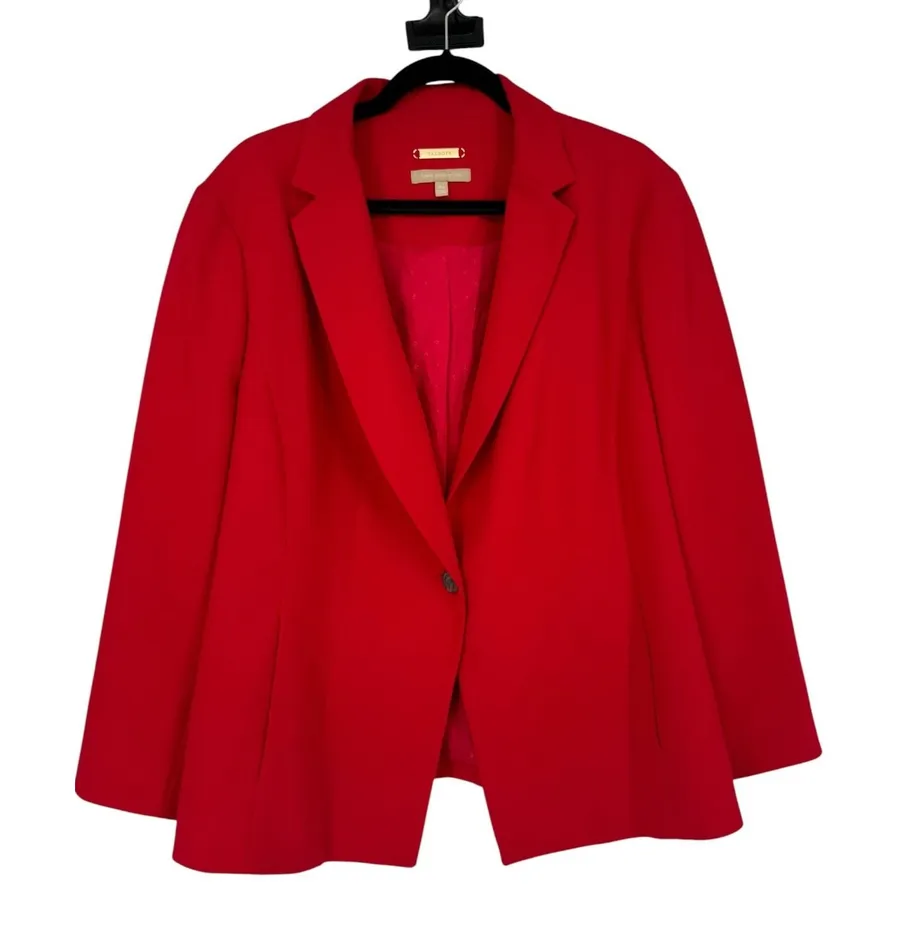Talbots Italian Fabric Single Button Blazer Jacket Red Sz 18W Professional Work