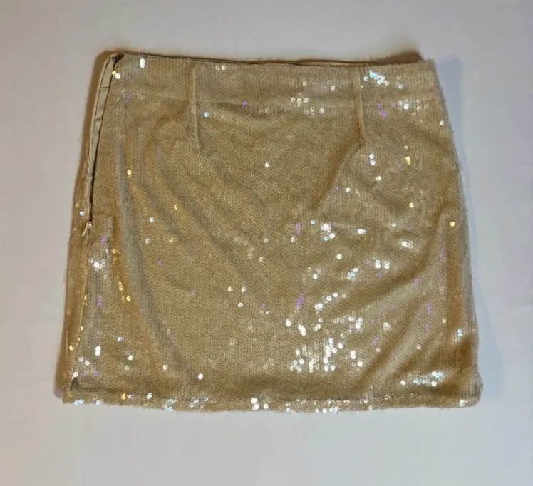 PrettyLittleThing nude sequin mini skirt size US 8 (tall)