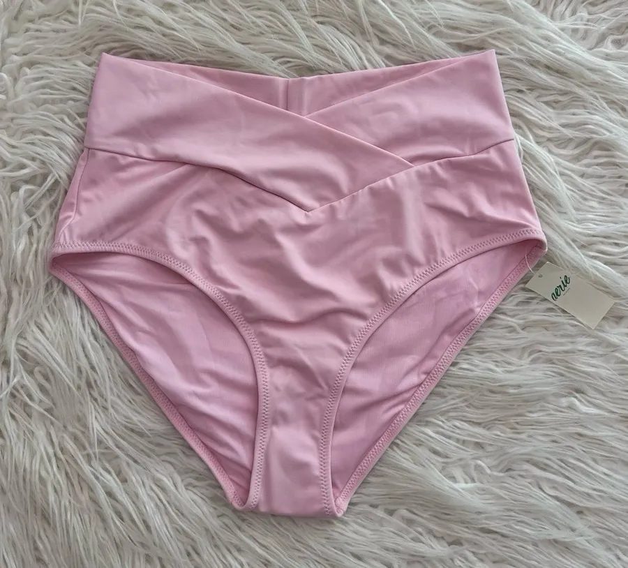 Aerie High Rise Full Coverage Crossover Bikini Bottom Bloom Medium