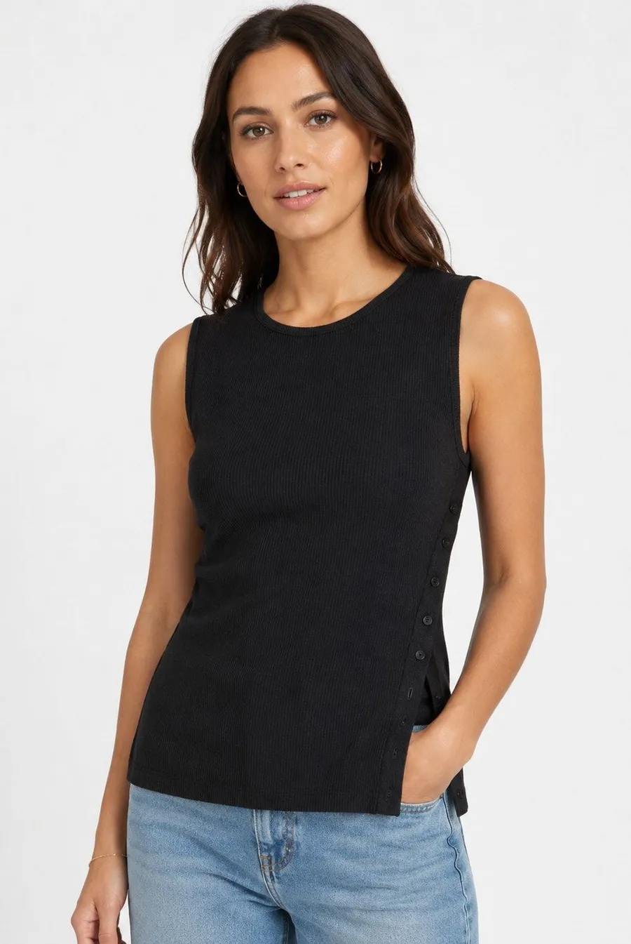 New Abercrombie Asymmetrical Button Sweater Tank Black Size Large