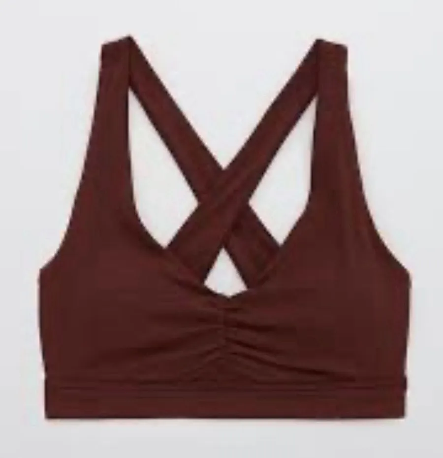 OFFLINE By Aerie Ruched Sports Bra Size Small Rust Red Low Impact Activewear