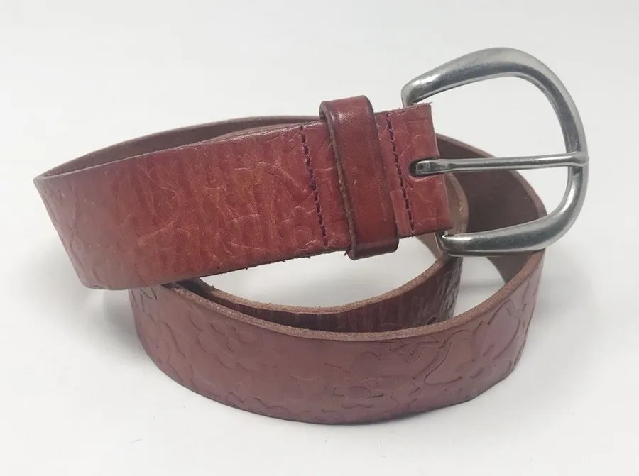 Vintage Fossil Y2K Brown Leather Tooled Floral Western Distressed Belt womens S