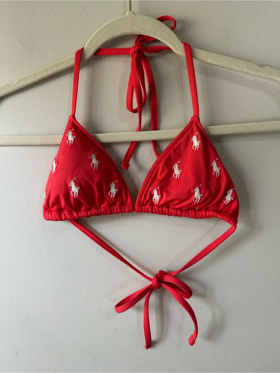 Ralph Lauren Red Triangle Bikini Top with Embroidered White Pony Size XS Resort