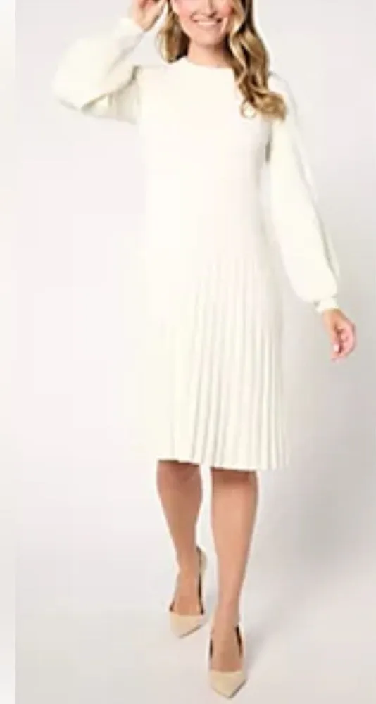 BEAUTIFUL by Lawrence Zarian Rayon Blend Elegant White Knit Dress S Small G#56