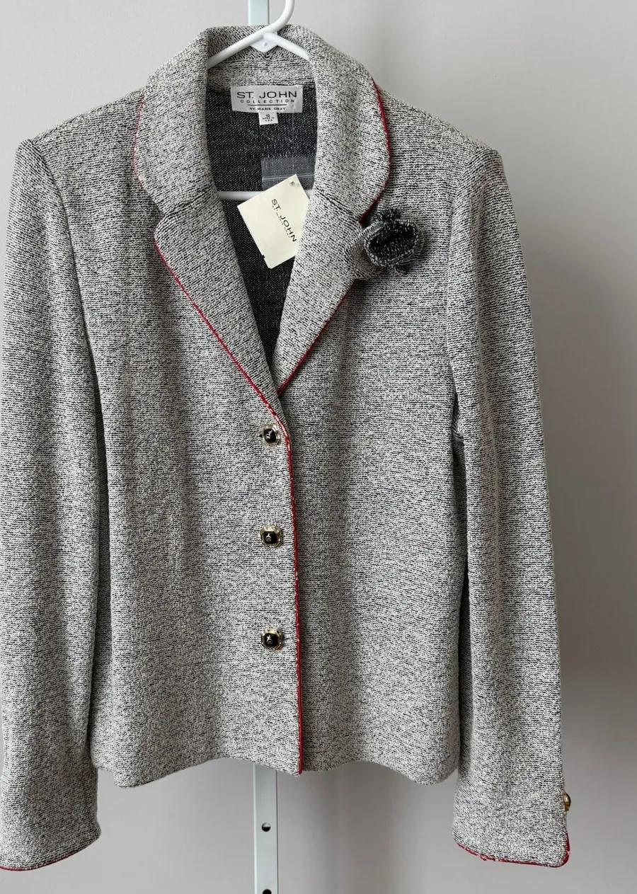 St John Collection sz 10 Navy Melange Crimson Wool Blazer Jacket *Damage NWT