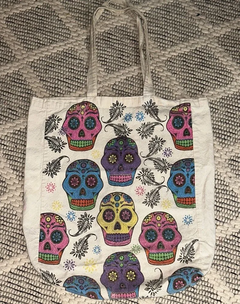 Day of the dead Dia De Muertos Skull Candy Tote Bag White