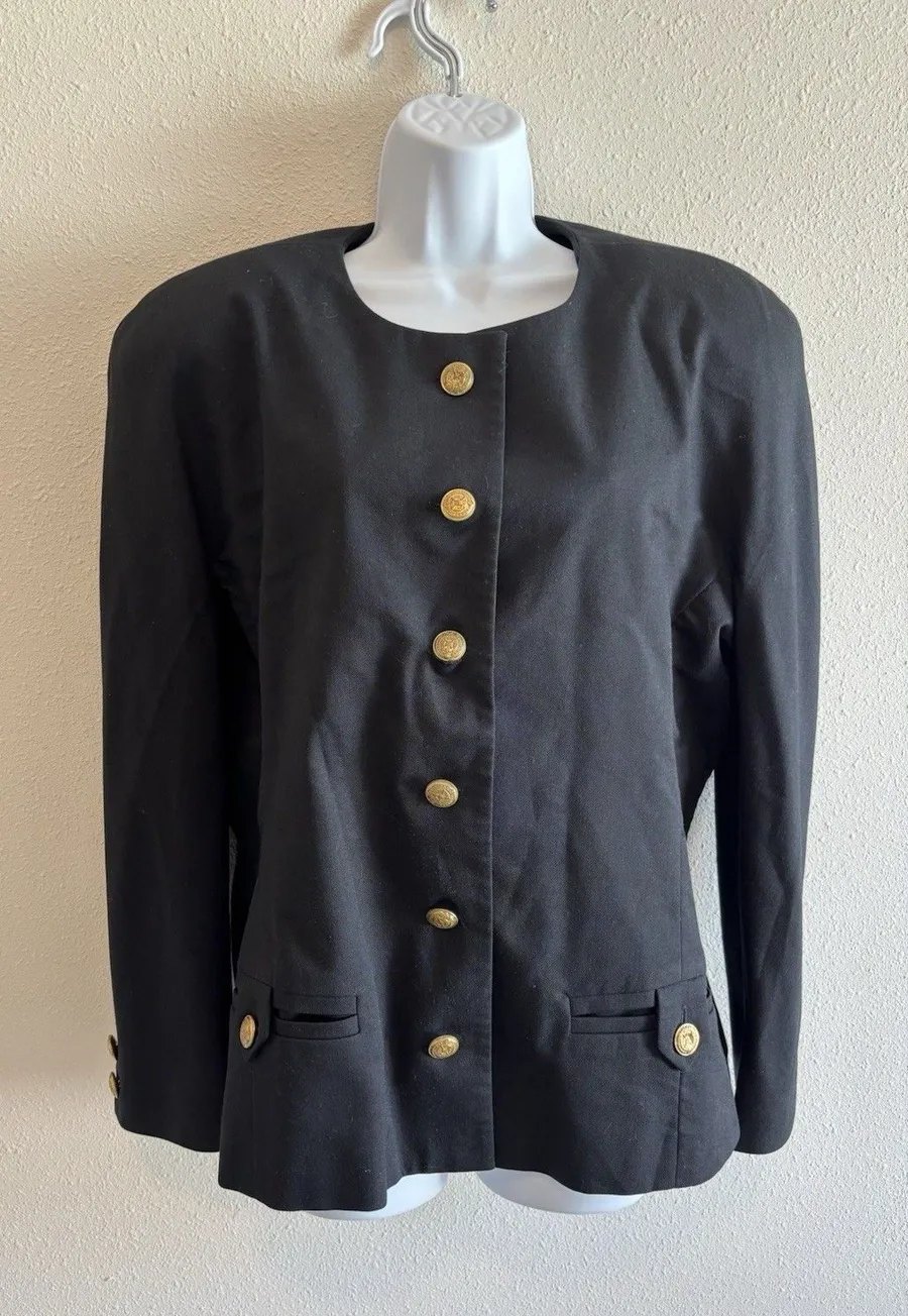 Vintage Buddy Bates Black Blazer with Gold Crest Buttons Sz 18