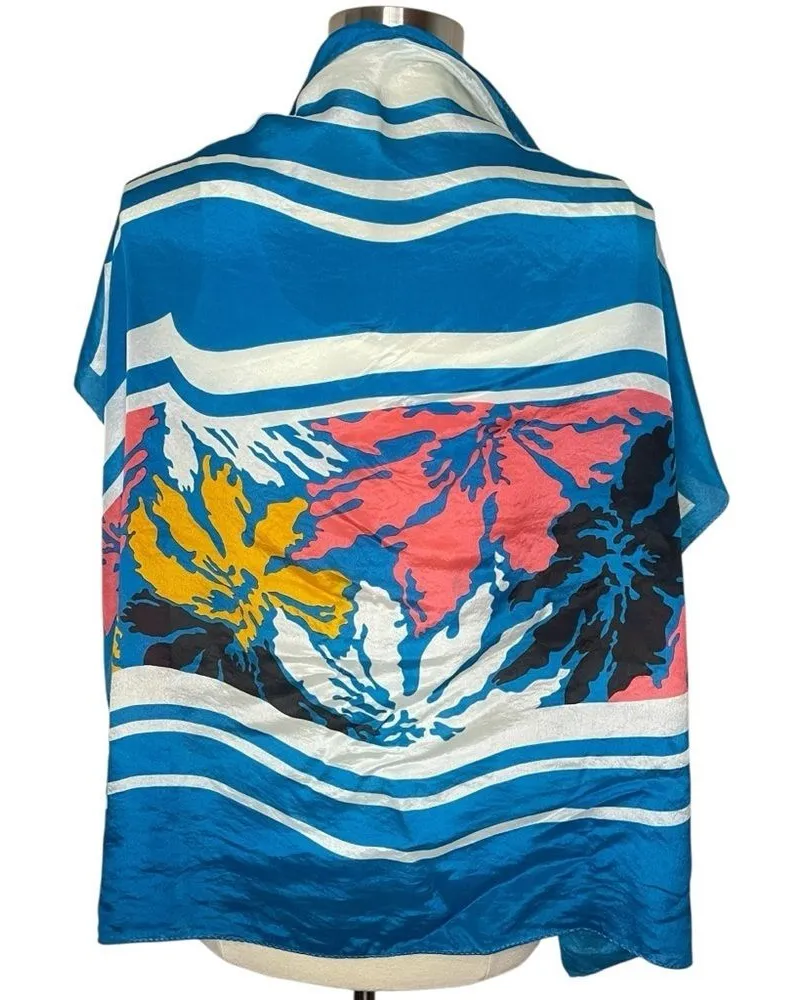 SACHA 100% Silk Tropical Themed 30x30 Scarf Blue